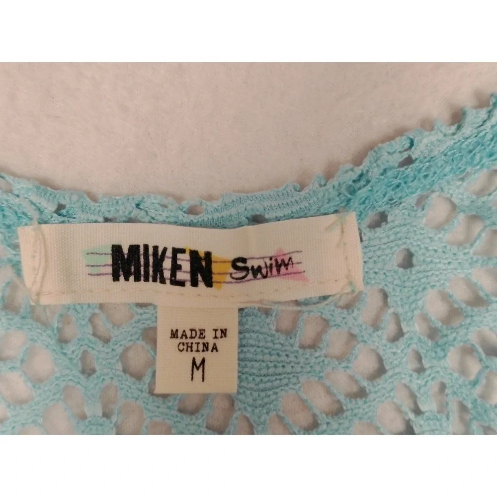 MIKEN Swim Aqua‎ Blue Crochet Racerback Swim Cover Up Tank Top Women M